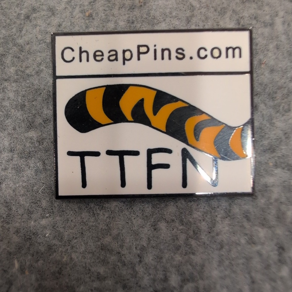 TTFN Tiger Tail Enamel Pin Ta-Ta For Now Square Lapel Pin Tigger Inspired VG+ - Picture 1 of 4